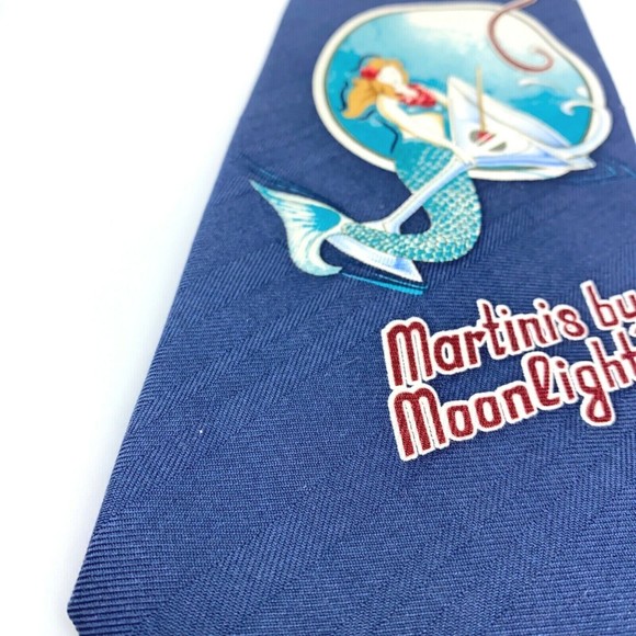 TOMMY BAHAMA Tie Martini's By Moonlight Mermaid 100% Silk Blue Mens Necktie 57" - Picture 6 of 9